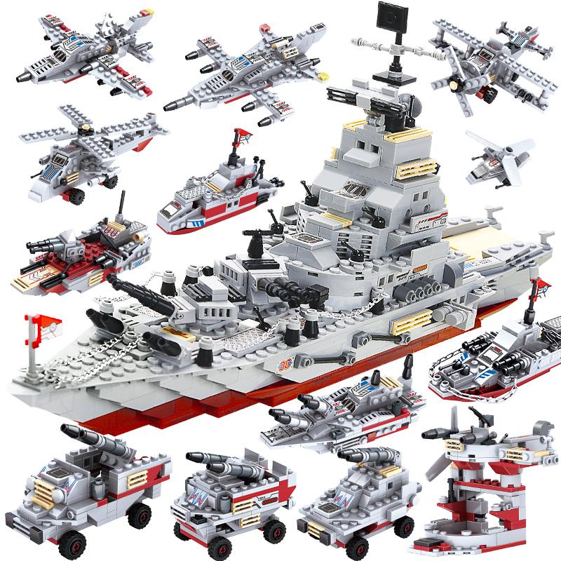 1068 PCS Military 8 IN 1 Army Ocean Cruiser Warship Building Blocks Aircraft Weapon Ship Bricks City Toys for Children