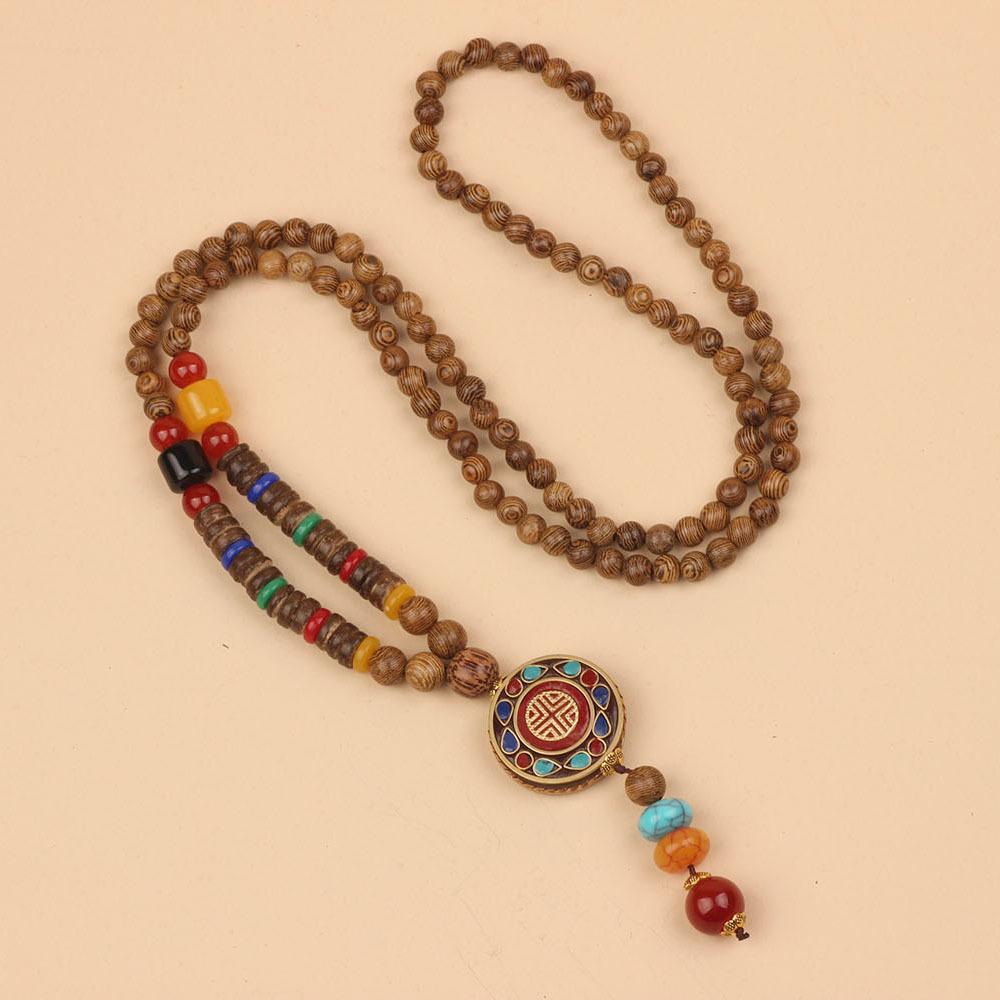Originální etnický retro dlouhý řetízek na svetr, Nepálské vintage doplňky, Tibetský styl, Literární a univerzální náhrdelník pro muže a ženy