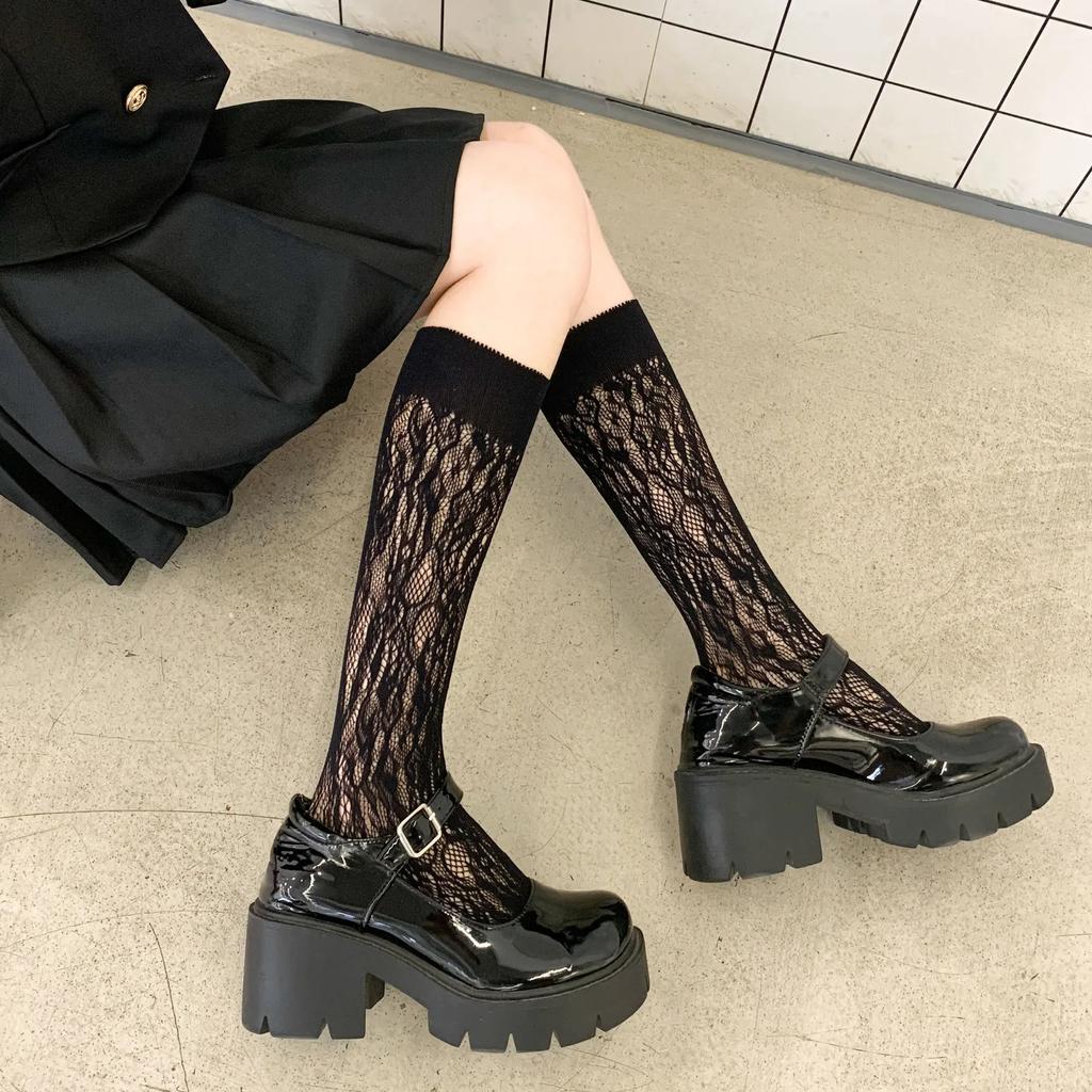 Dámské punčochy Vykrojené Prodyšné Nylonové Dlouhé Ponožky Punčochy Dámské JK Lolita Dívka Sexy Krajková Síťovaná Punčocha Podkolenky