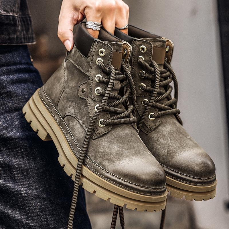 2024 Wear-Resistant Genuine Leather Men's Martin Boots - Warm, Stylish British Workwear for Autumn/Winter