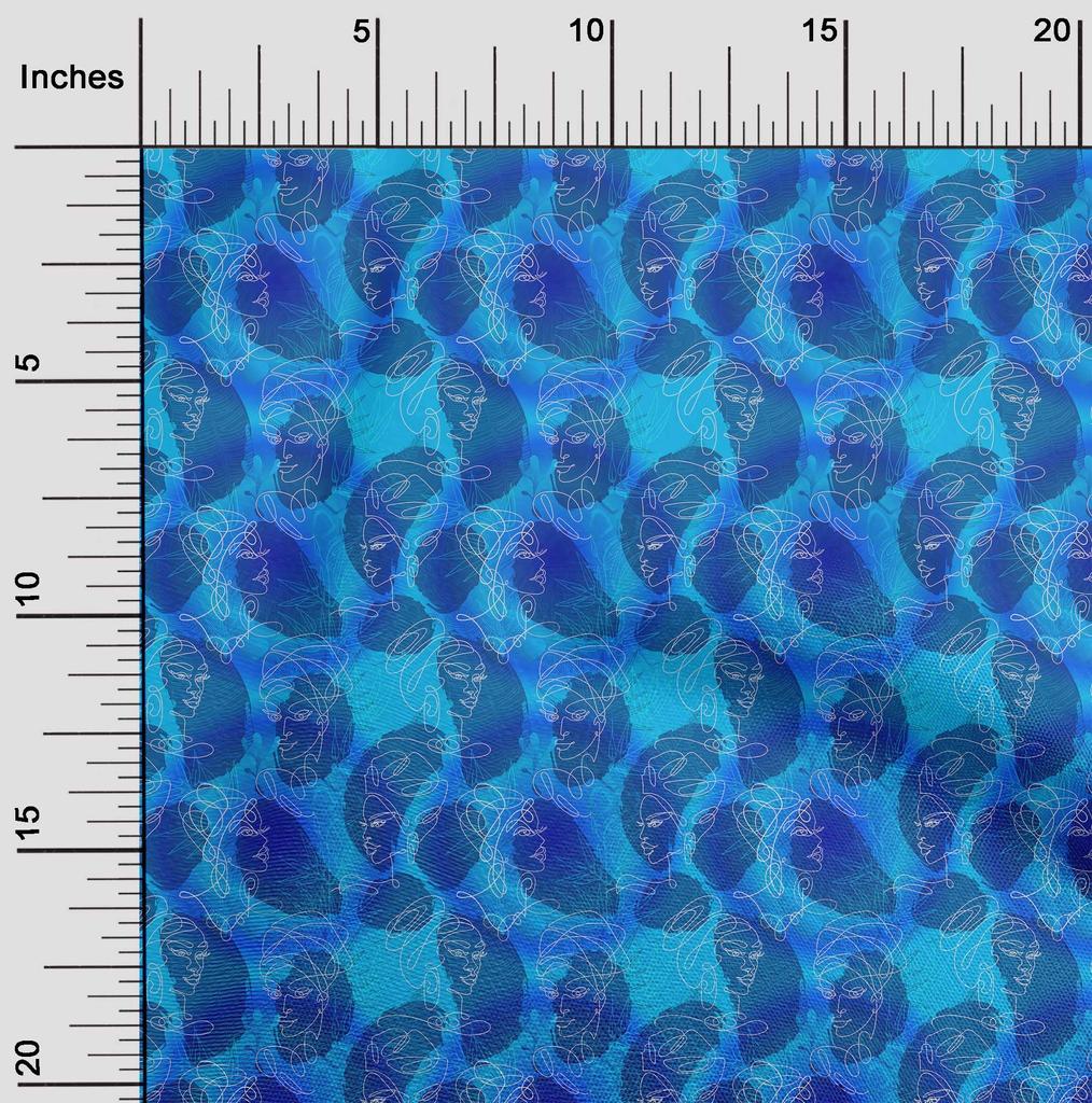 oneOone Cotton Poplin Medium Blue Fabric Abstract Illustration Quilting Supplies Print Sewing Fabric By The Yard 42 Inch