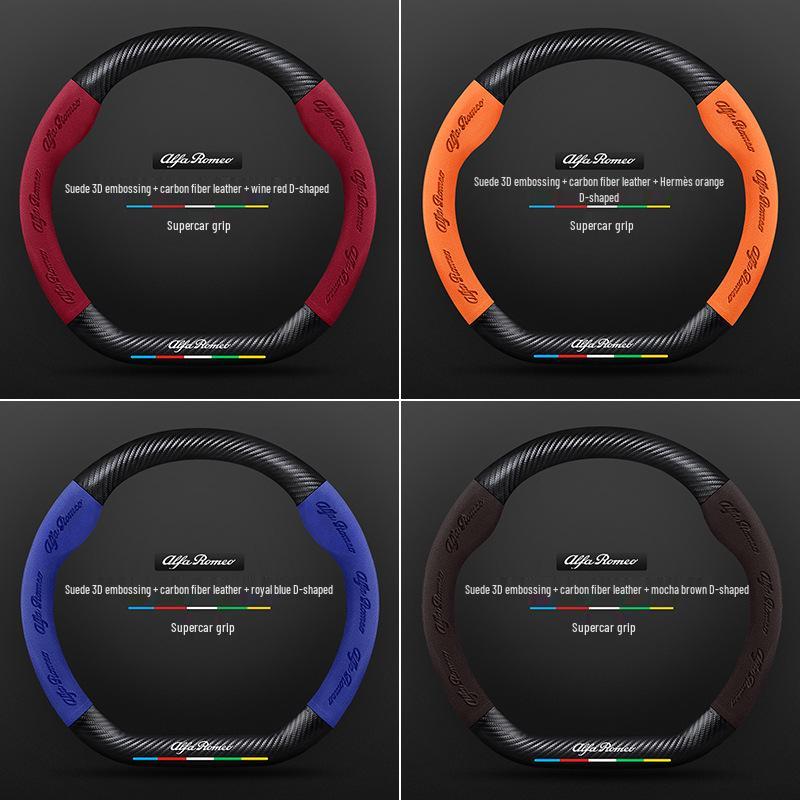 Carbon Fiber & Alcantara Leather Steering Wheel Cover for Alfa Romeo Stelvio, Stanway, Giulia, Juliet