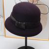 Middle-aged women's elegant wool top hat with diamonds, satin bow, basin hat, autumn and winter outdoor cold-proof mother's old lady hat
