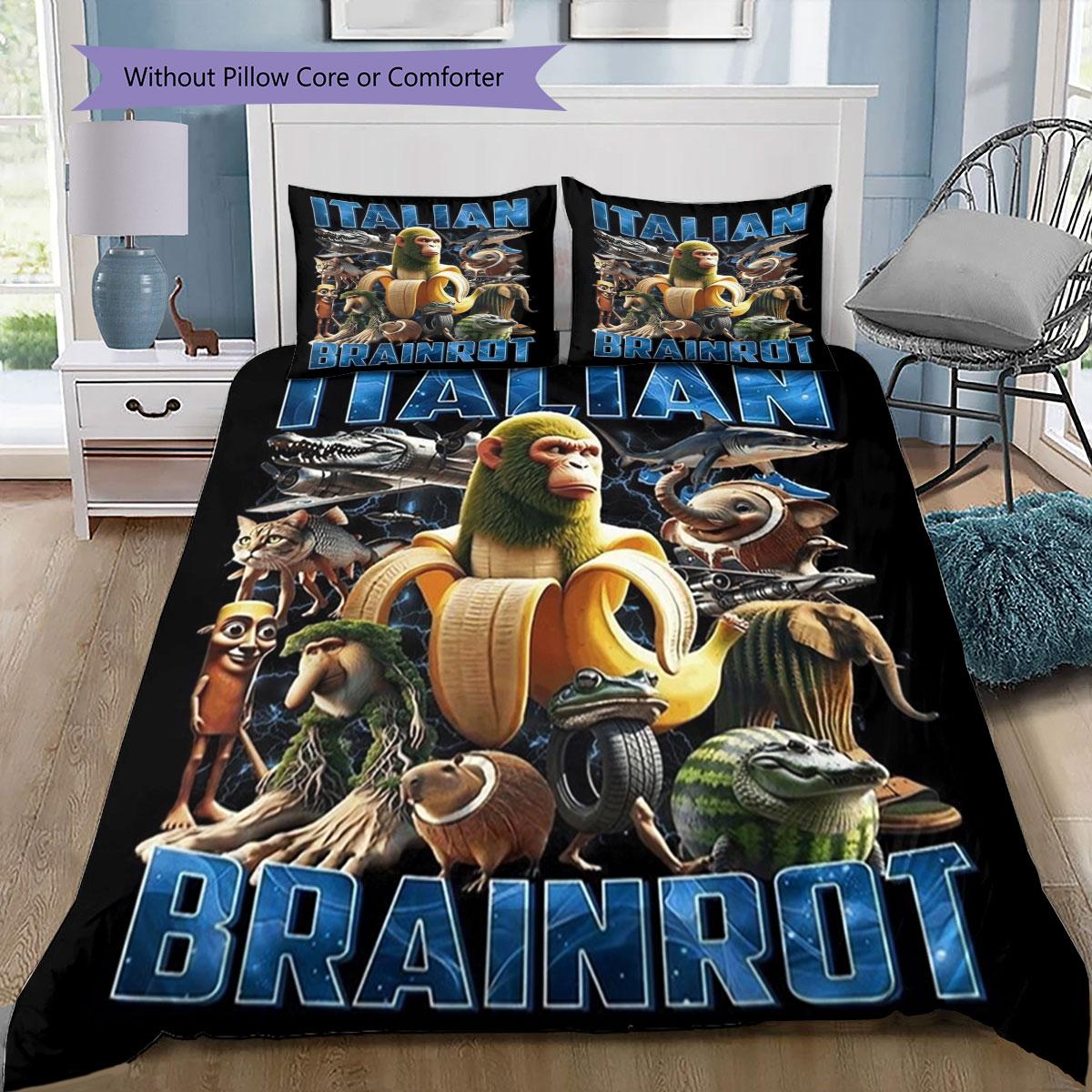

Italian Brainrotk Bombardino Tralero Tralala Humorous and Bizarre Animals Pattern Duvet and Pillowcases,1 Duvet Cover with 2 Pillowcases, No Core 135x200cm