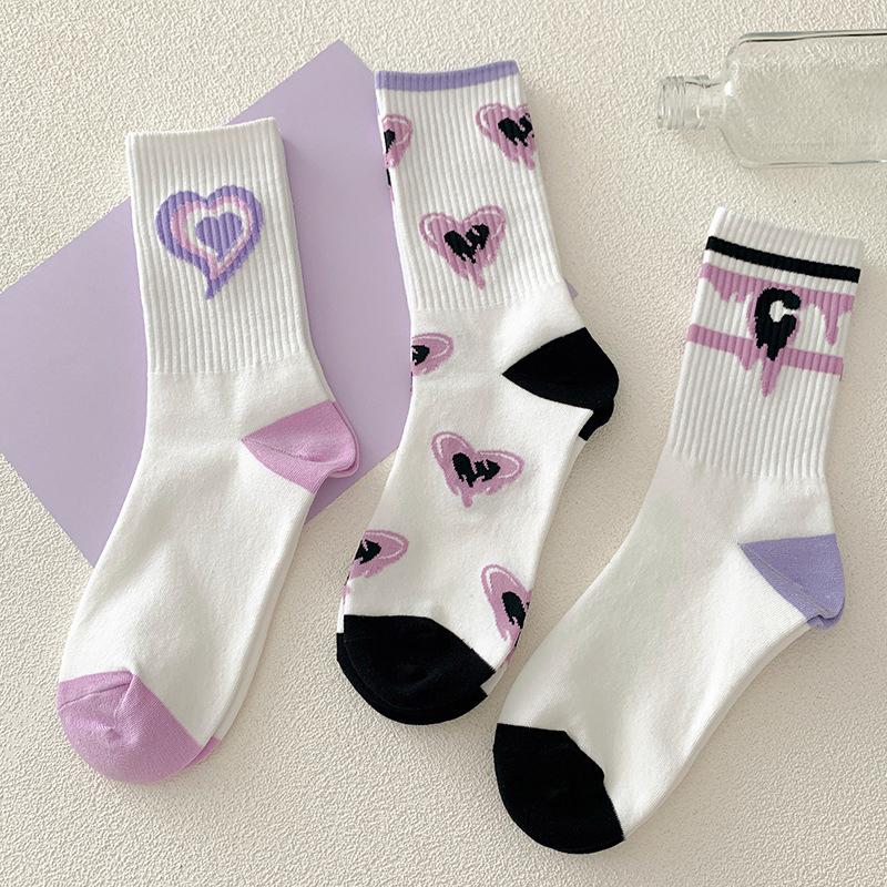 1Pair Purple Lovely Socks Children'S Women'S Warm Cotton Socks Medium Tube Autumn