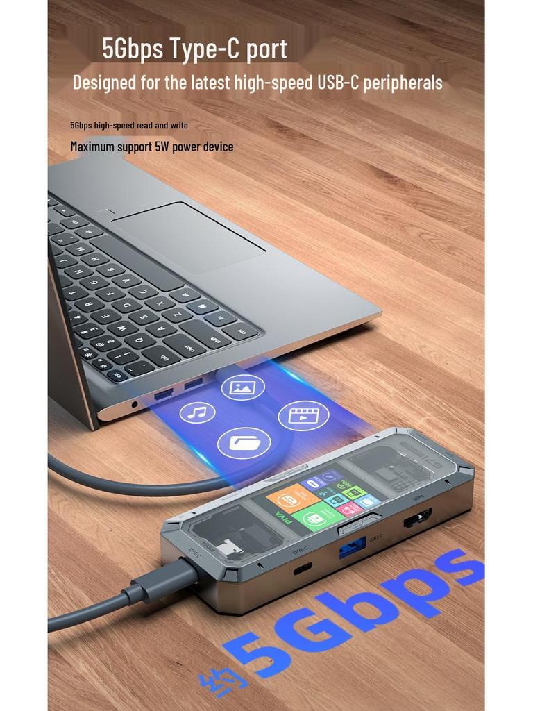 עמדת עגינה חכמה Piva G71 Type-C: HDMI 4K60Hz, Ethernet Gigabit, מפצל מהירות גבוהה