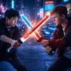 Bright Double Edged Telescopic Lightsaber Flash Sword With Red And Blue Light For Cosplay Sword Toy Party Family Interactivetoy