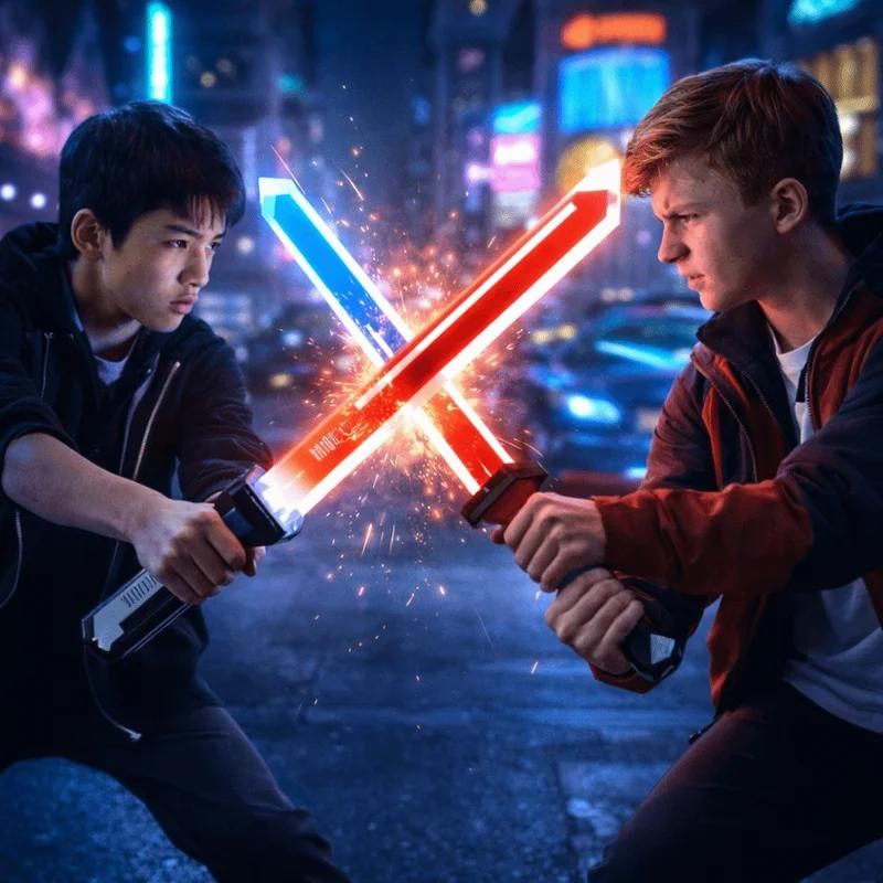 Bright Double Edged Telescopic Lightsaber Flash Sword With Red And Blue Light For Cosplay Sword Toy Party Family Interactivetoy