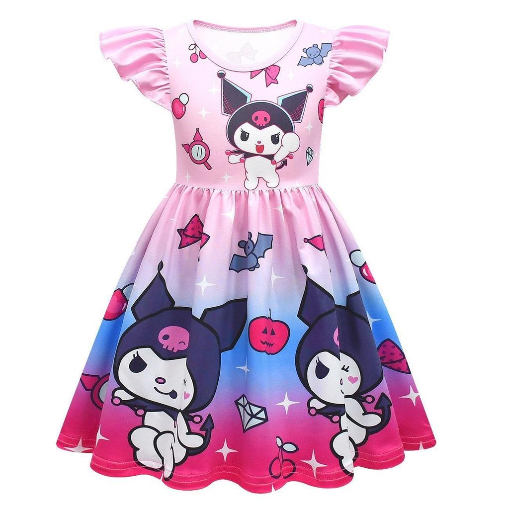 Summer Cartoon Sanrio Kuromi Kuromi Cute Princess Dress Digital 3D Printed Kids Dress Dress