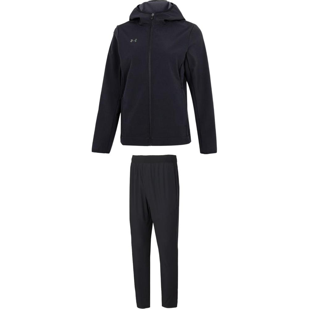 

Under Armour Fleece Lined Windproof Warm Hooded Jacket And Simple Woven Long Pants Casual Set Women sets Black 22600402-001+24600710-001 S