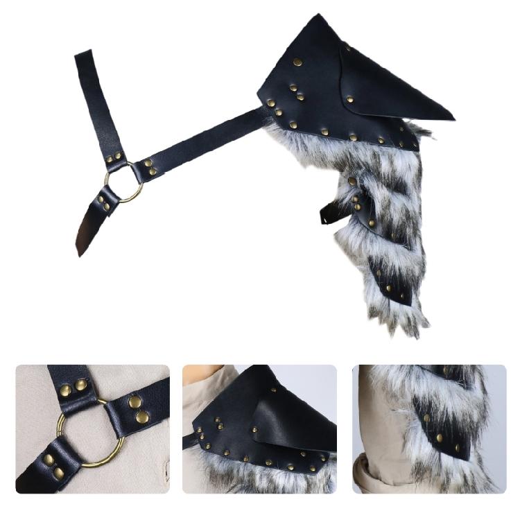 Medieval Furry Trim Shoulder Armors Adjustable Leather Shoulder Guard Pauldron for Halloween Cosplay Costume Accessory