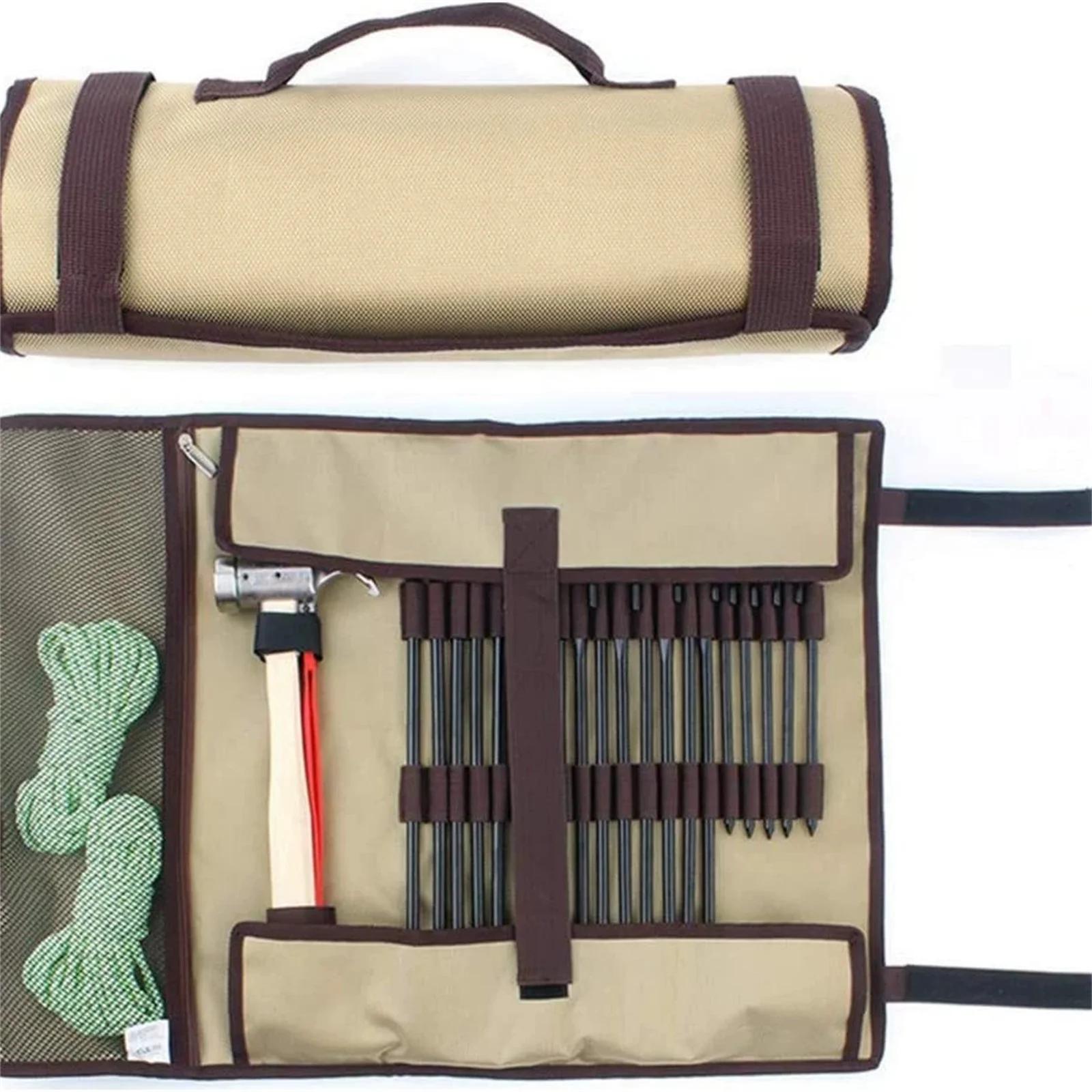 

Outdoor Camping Forging Pack Bag Storage Pouch Aluminum Hammer Tarps Stake Tent Peg Tool Set Storage Canvas Bag Camp Gear Supply