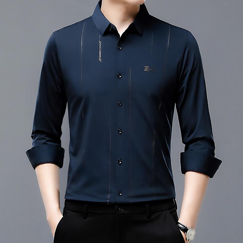 Men's Long-sleeved Thin Shirts Fashionable Printed Seamless Young and Middle-aged Men's Shirts Autumn New Style