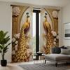 2-teiliger HD-Digital-gelber Vorhang mit Blumenpfingstrose-Pfauenbild, Dekorationsstil für Wohnzimmer, Schlafzimmer, Abnutzungsstange