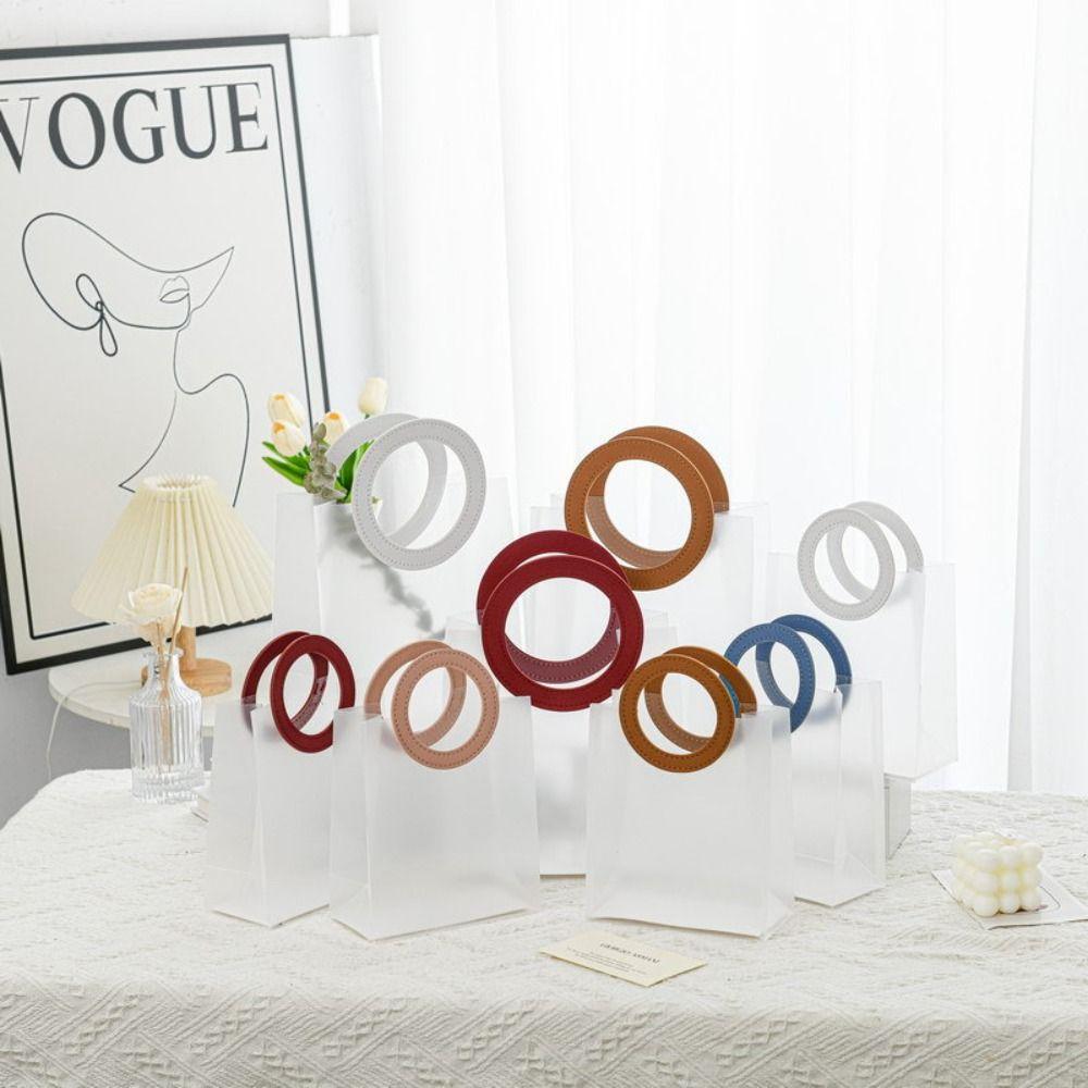 5pcs Plastic Shopping Tote Bag with Handle Gift Packaging Bag Candy Jewelry Packaging