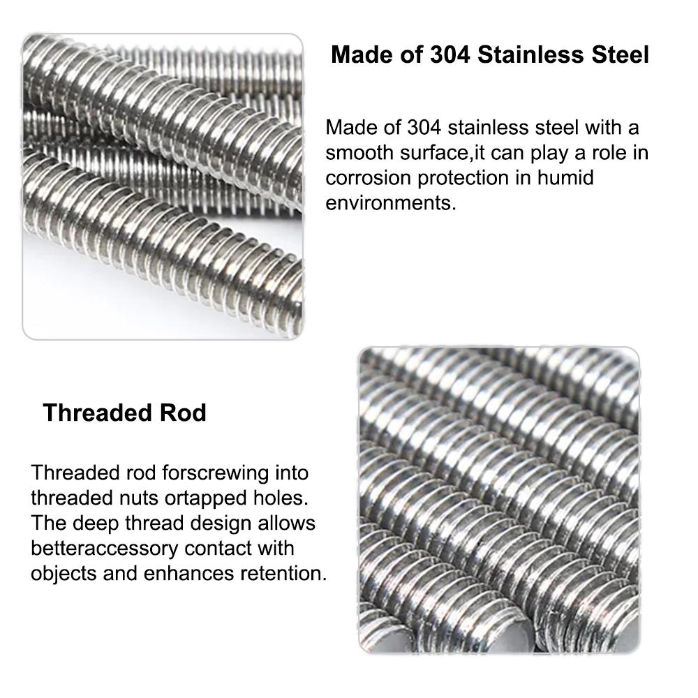 1PCS Threaded Rod 304 Stainless Steel Screw M2 M2.5 M3 M4 M5 M6 M8 M10 M12 M16 M18 M20