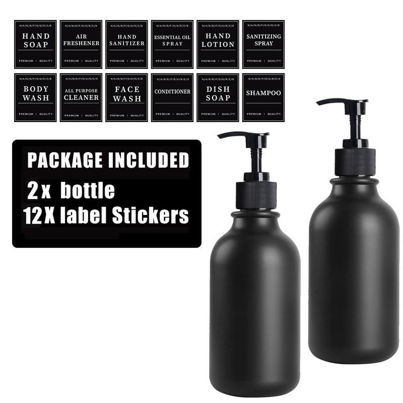 500ml Matte Black Lotion Bottle Plastic Refillable Bottle with Labels Wall-mounted Lotion Bottle Holder Shampoo Conditioner