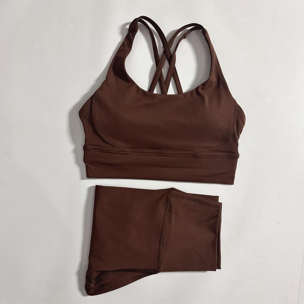 2-Piece Yoga Set: Cross-Back Sports Bra with Removable Pads & High-Waist Leggings