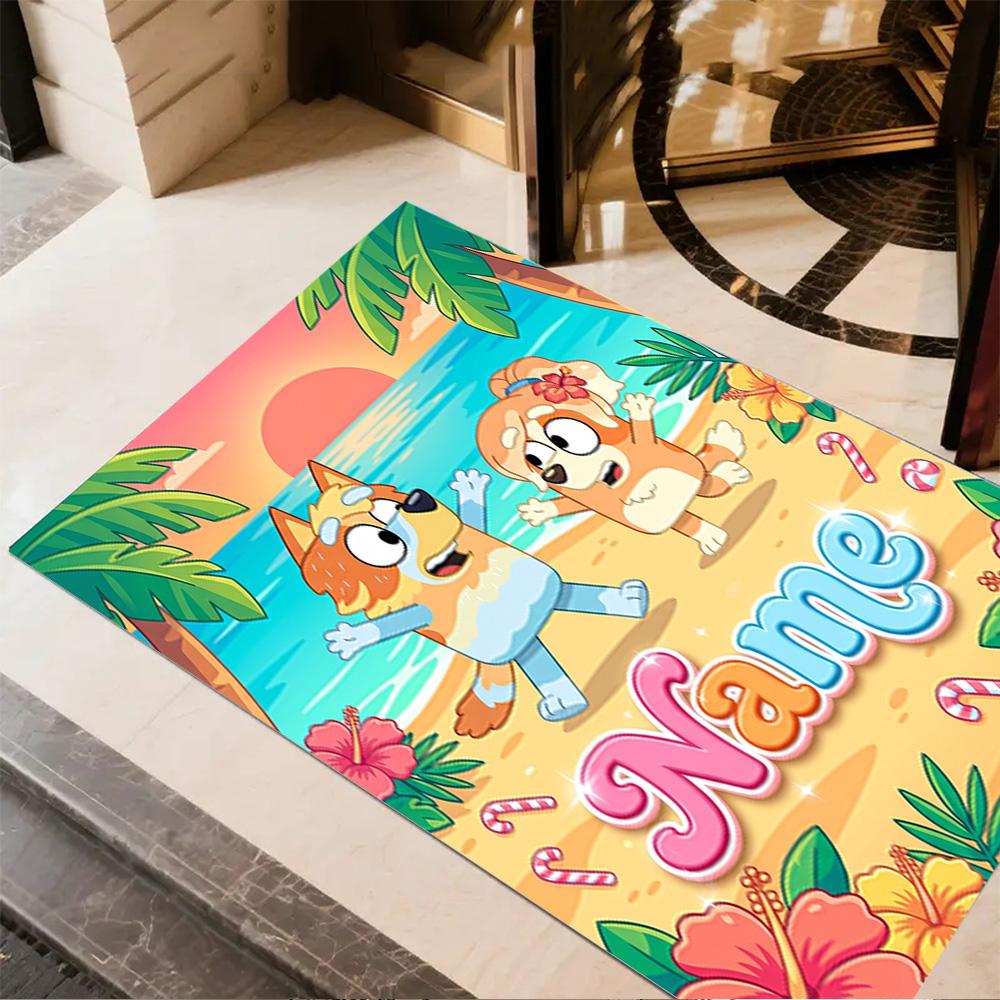Beach Friends Adventure Personalized Text Floor Mat Perfect for Living Rooms Dormitory Game Room Balcony Anti-slip Rug Anime Office Decor