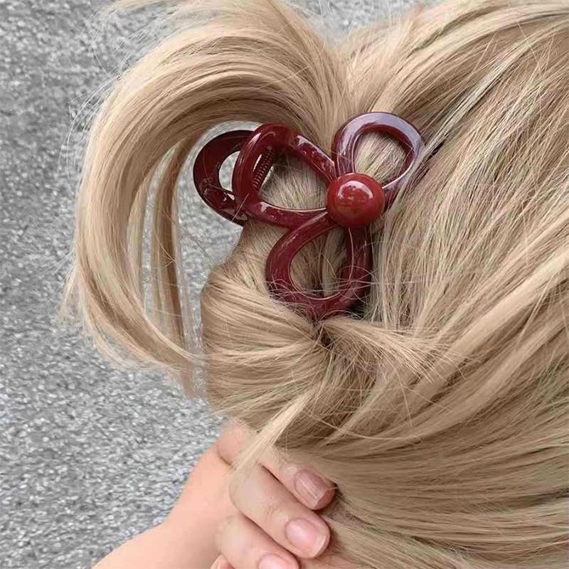 Women Large Dark Red Color Hair Claws Barrettes Hairpins Plastic Ponytail Hair Clips Girls Senior Hair Shark Clip Accessories