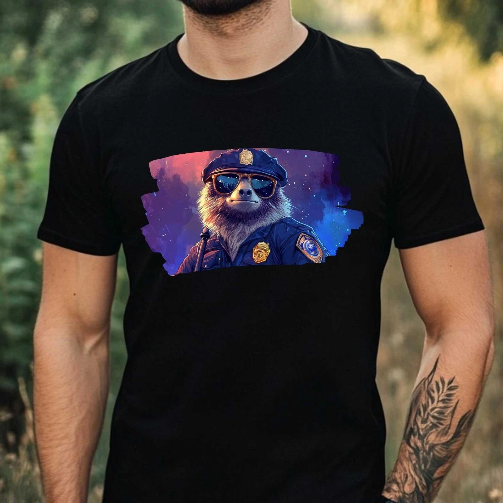T-Shirt Herren Faultier als Polizist Motiv Baumwolle Größe XS bis 5XL XXXXL