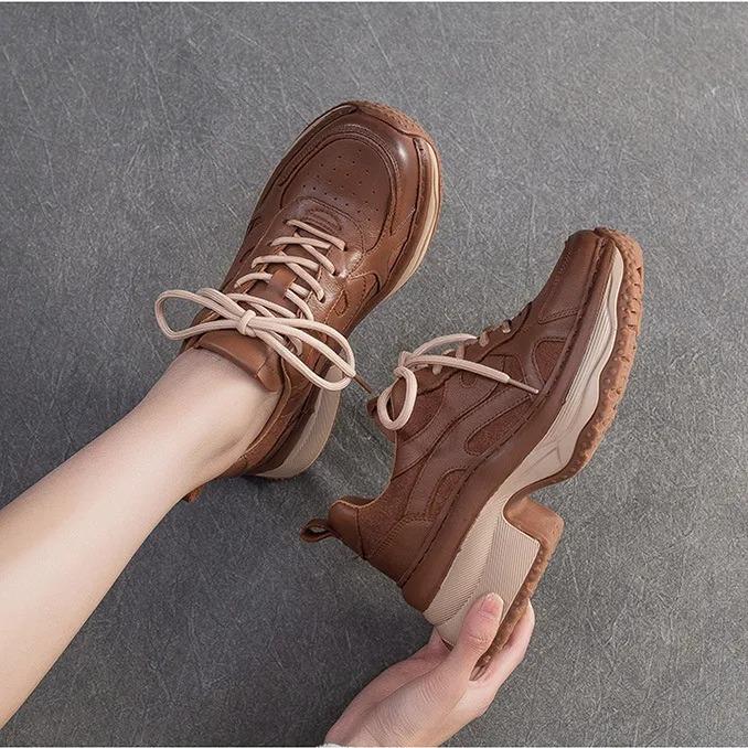 Johnature Casual Thick Heel Lace-up High Heel Pumps Versatile Comfortable And Lightweight Women's Shoes