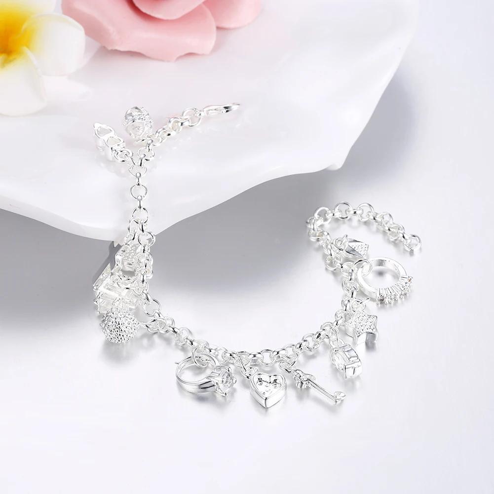 Mode 925 Sterling Zilveren Armband voor Vrouw Mooi Hart Zirconia Hanger Ketting Bruiloft Feest Cadeaus Klassieke Sieraden 20CM 8inch