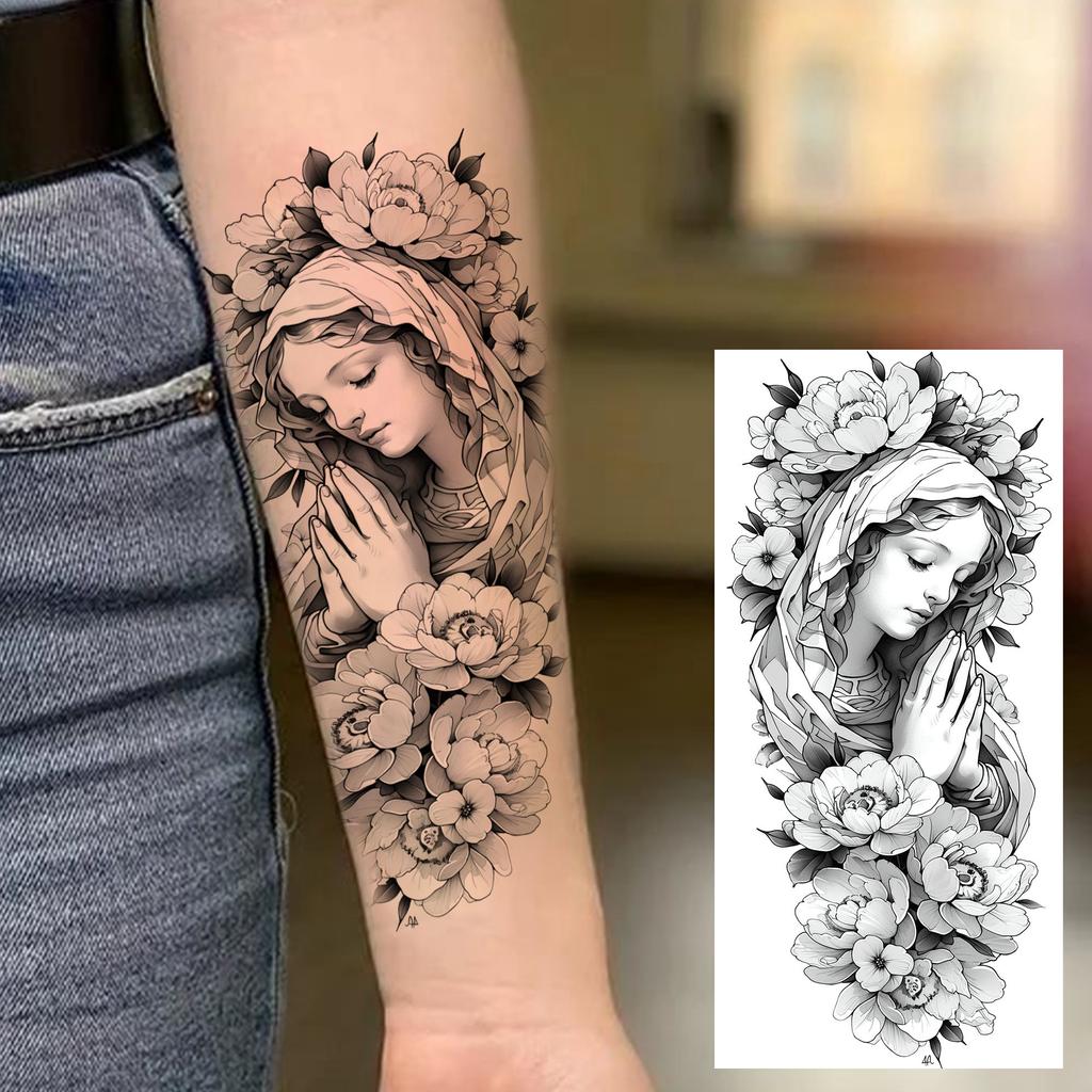 1 Sheet Sketch Flower Animals Temporary Tattoos For Women Long Lasting Waterproof Elephant Turtle Fake Tattoo Body Art Stickers