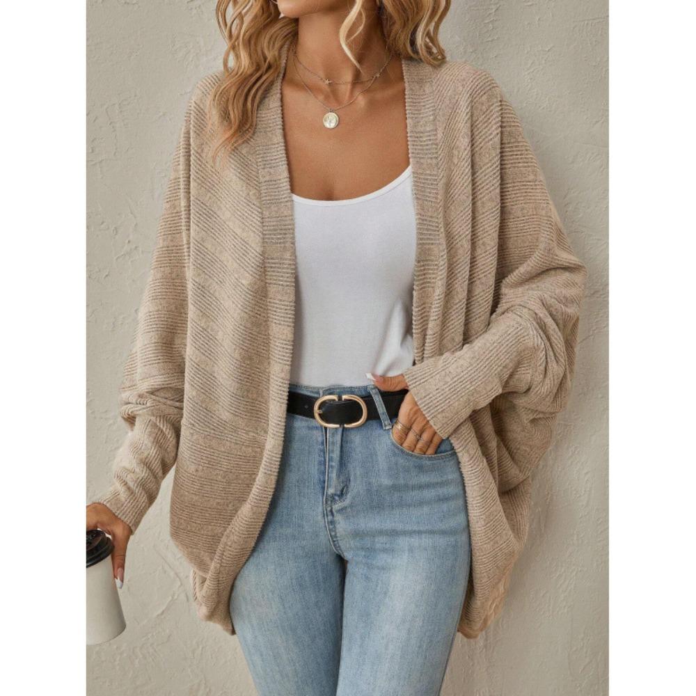 Women New Arrival Solid Medium Length Knit Cardigan, Autumn Winter Casual Open Front Knitted Sweater