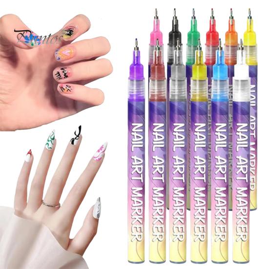 Nail Design Pens 12Pcs Art 3D Quick Dry 0.5MM DIY Gel Acrylic Markers Set Paint Point Graffiti Dotting Liner Pen Drawing Painting Tools
