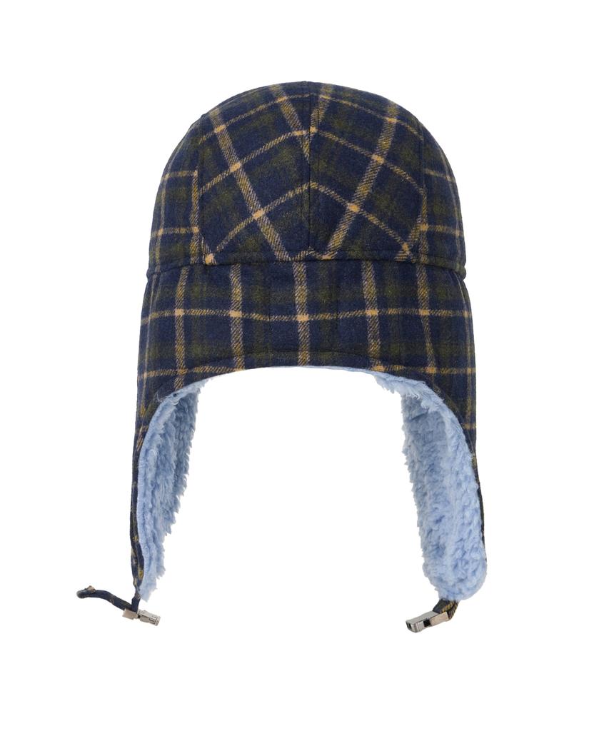 Yueolssesi Fuzzy Bunny Check Trapper Hat (Blue)