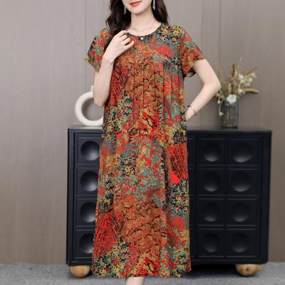 Elegante Damenkleider Sommer Vintage Kleidung Plus Size Casual Kurzarm Langes Kleid