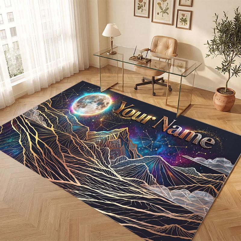 Space Cosmic Theme Crystal Velvet Floor Rug Personalized Custom Name Text Warm Carpet Home Decoration