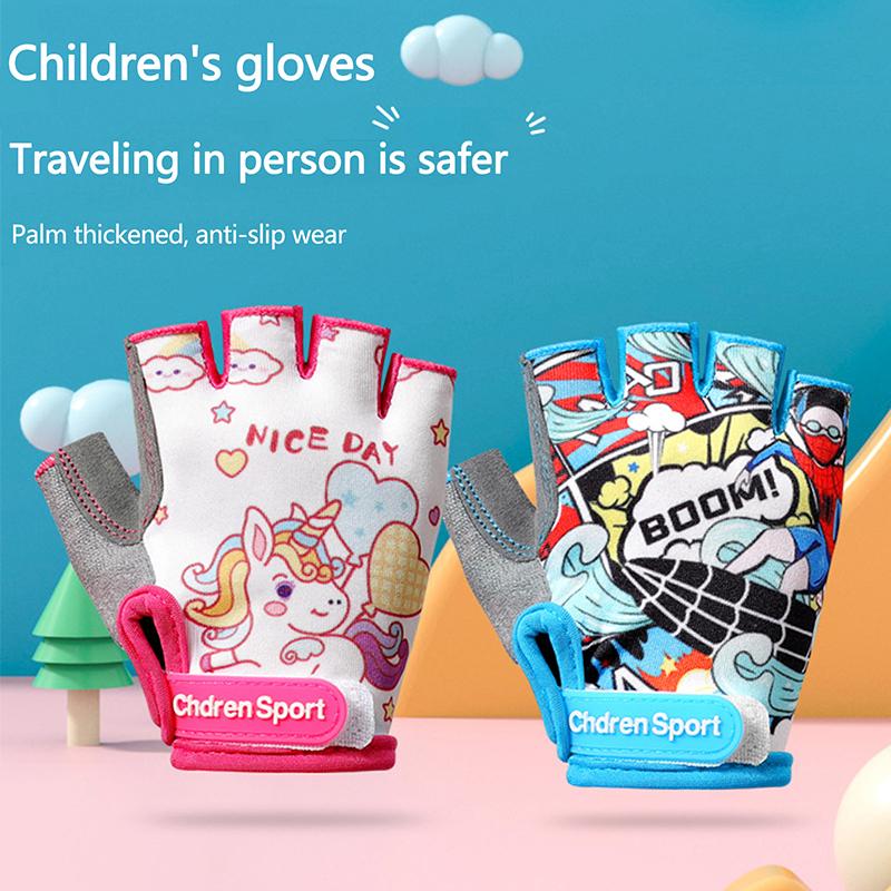 Kinder Sport Halb-Finger Handschuhe Fahrrad Junge Mädchen Radfahren Verschleißfest Kinder Rollschuhlauf Training Übung Anti-Rutsch Handschuhe