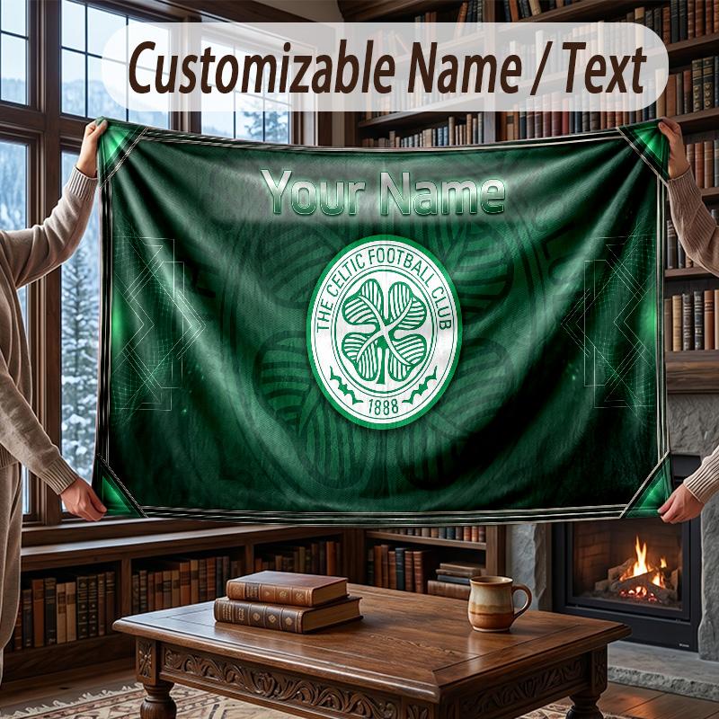 Custom Name Flannel Throw Blanket Celtic FC Pattern Warm Home Decoration
