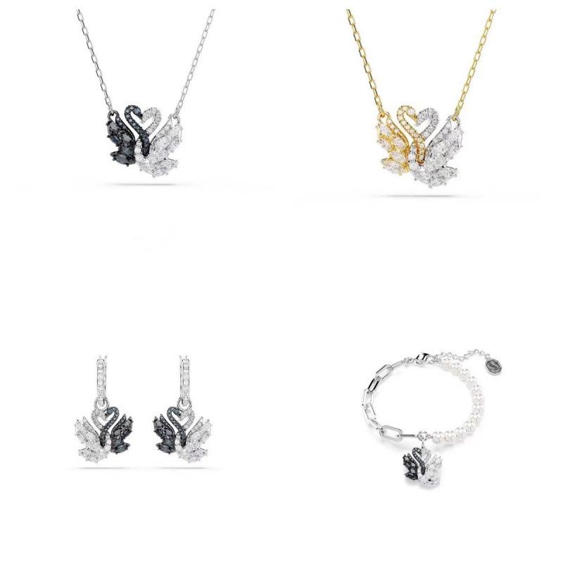 Swan Necklace: Black & White Swarovski Crystal Clavicle Chain