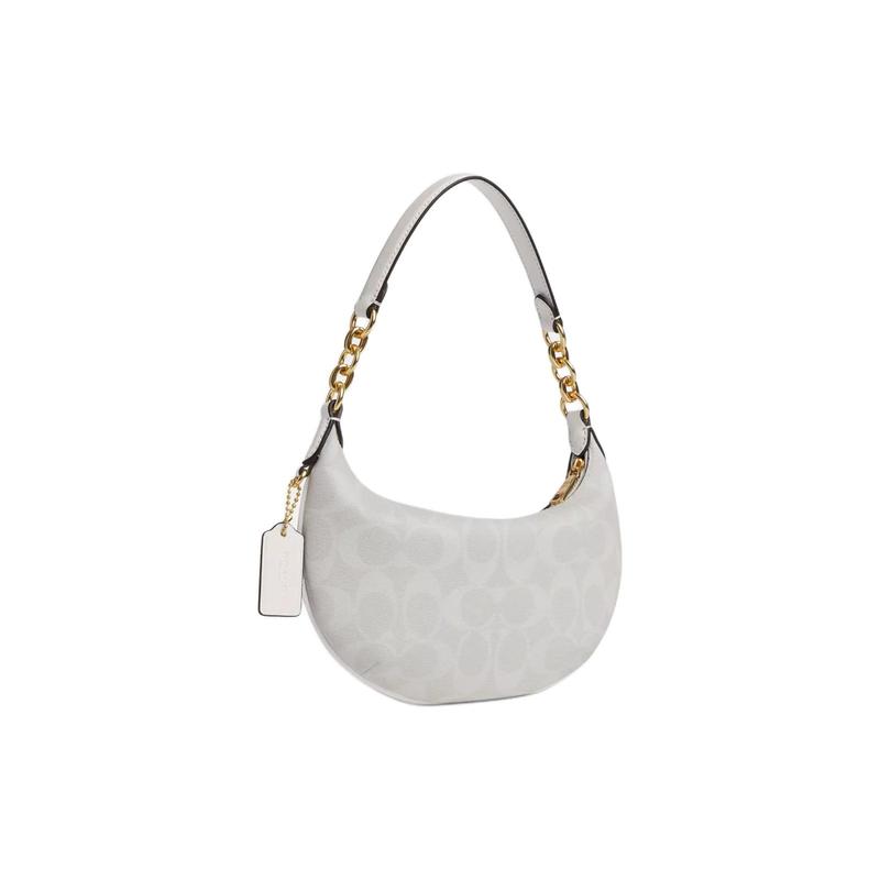 Coach Shoulder Bag Payton 21 Classic Presbyopia Zipper Closure Coated Canvas and Leather Underarm Handbag Small Women's Gold Chalk Color and Glacier
