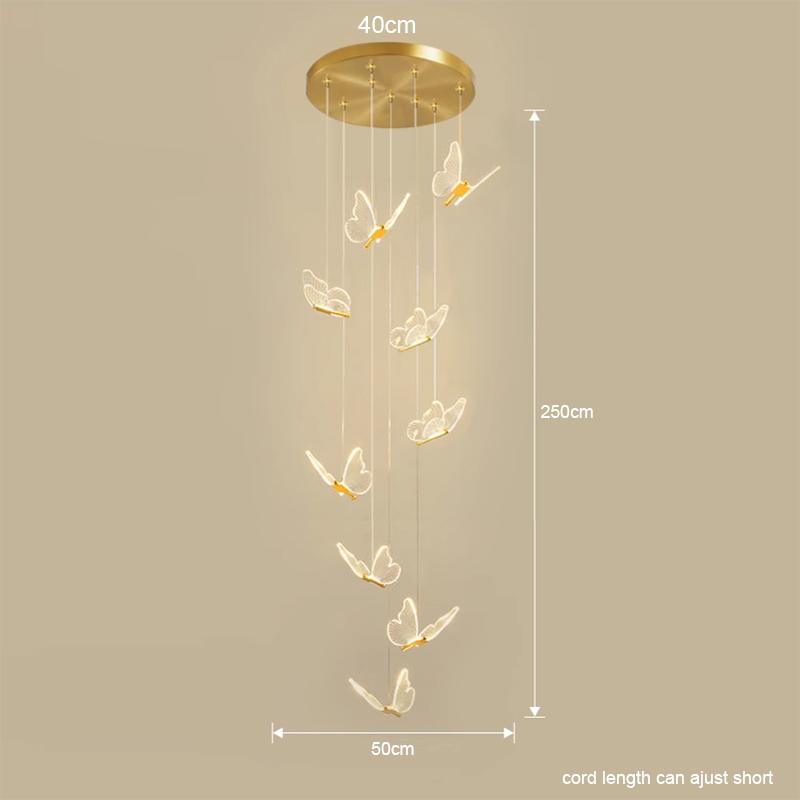 Modern Acrylic Butterfly Spiral Staircase Chandelier Luxury for Living Room Dining Room Villa Home Decoration Lighting Lamps LED