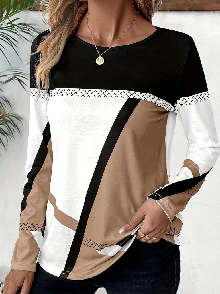 TEMU 2024 Spring/Summer Women's Geometric Print Long-Sleeve Casual Top