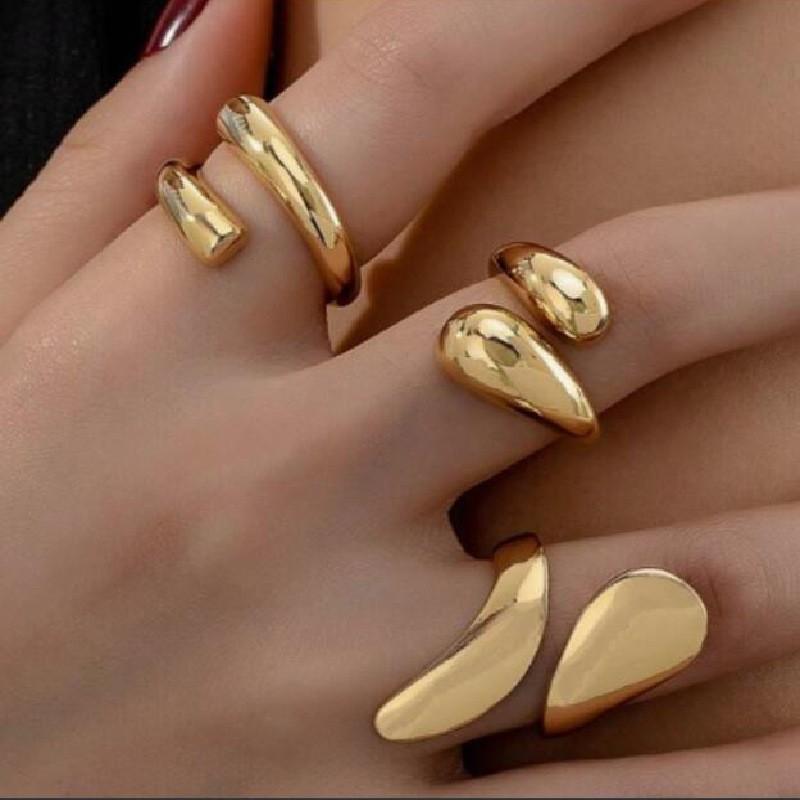 9Pcs/set Gold Color Smooth Geometric Open Rings Set for Women Men Exaggerated Metal Irregular Adjustable Rings Jewelry Gifts