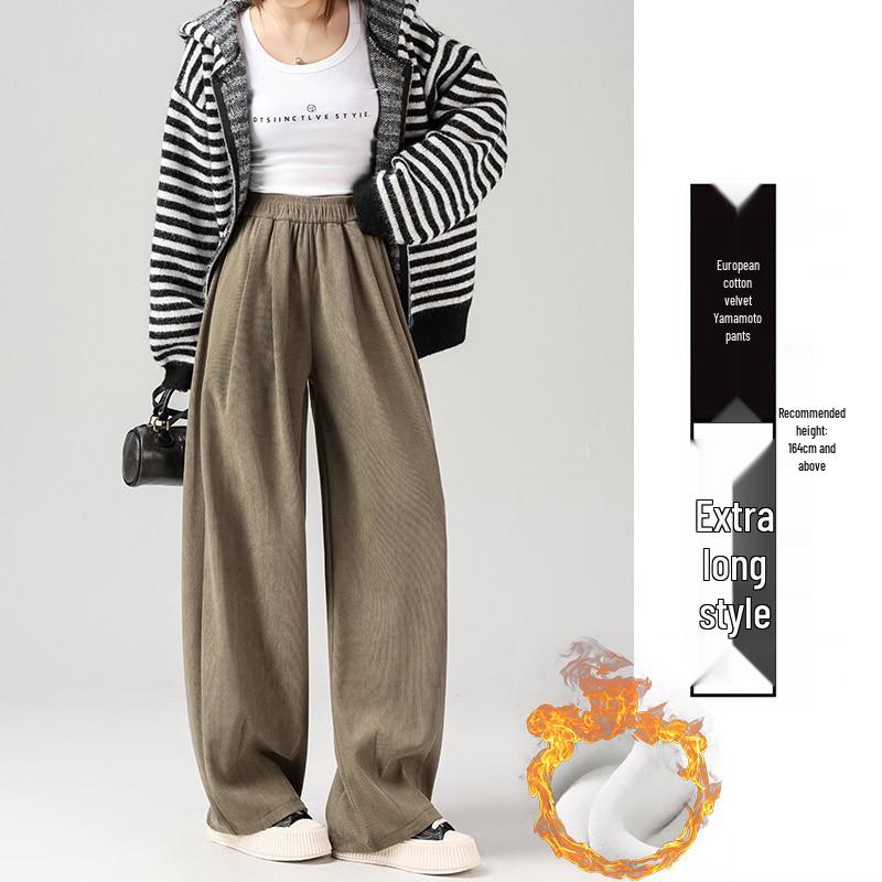 Maillard Women's Wide-Leg Corduroy Pants - Brown, Velvet-Lined, Loose Fit for Autumn/Winter 2024