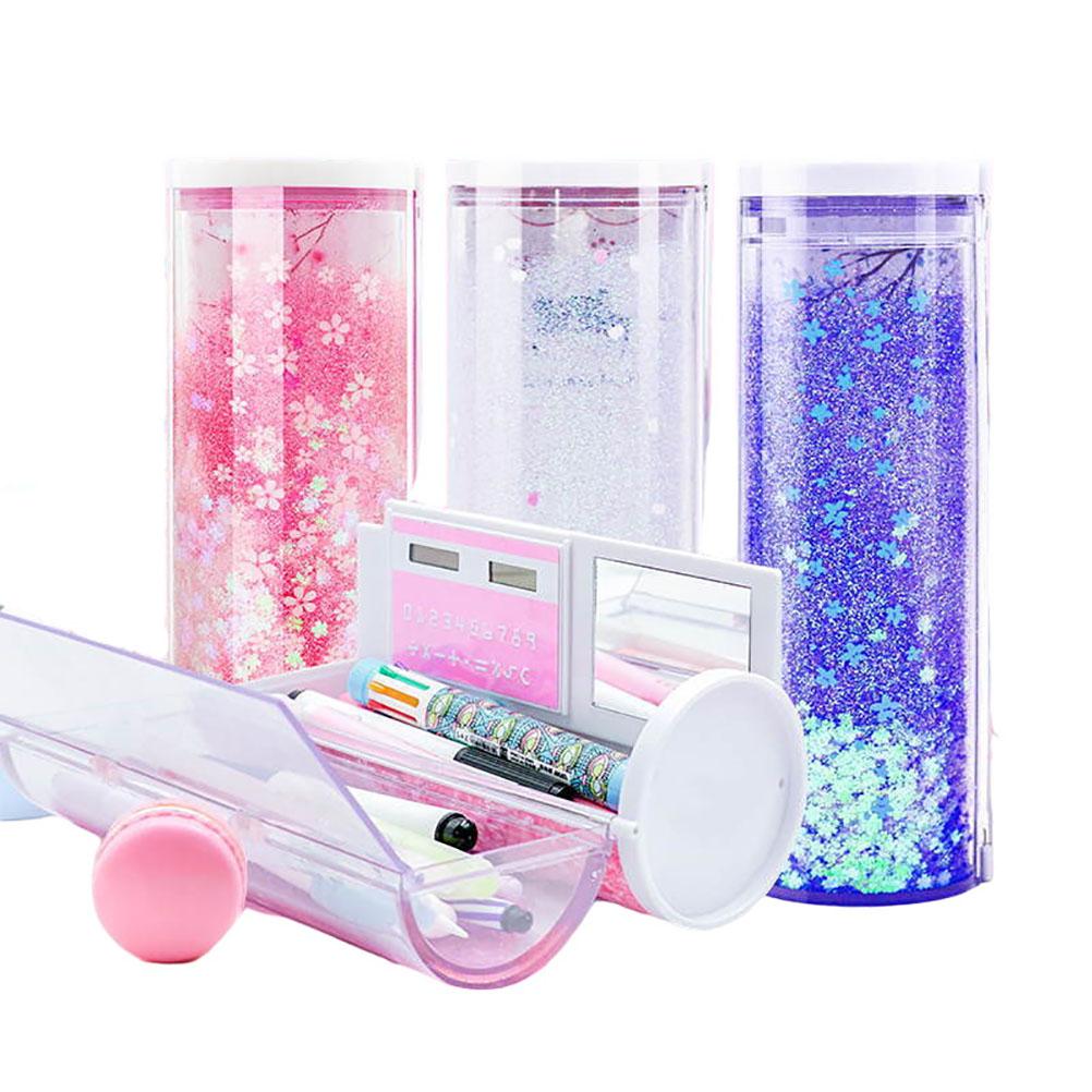 Quicksand Pencil Box Magnetic Clasp Exquisite Intelligent Password Quicksand Pencil Case with Calculator