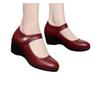 Mom shoes new round head shallow mouth Velcro simple single shoes middle heel thick sole professional single shoes