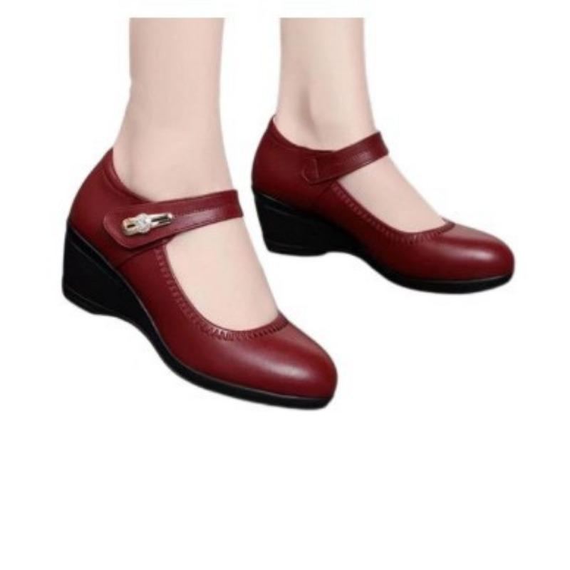 Mom shoes new round head shallow mouth Velcro simple single shoes middle heel thick sole professional single shoes