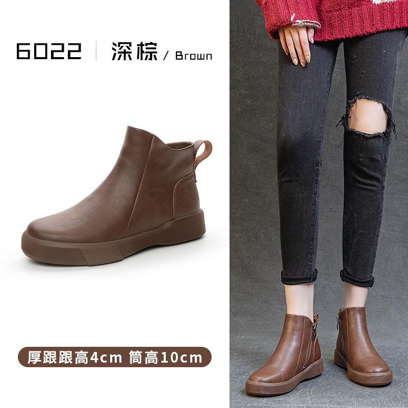 2025 Autumn and Winter Retro Leather Martin Boots British Versatile Platform-soled Chelsea Boots Thickened Warm Thick Heel Short Boots