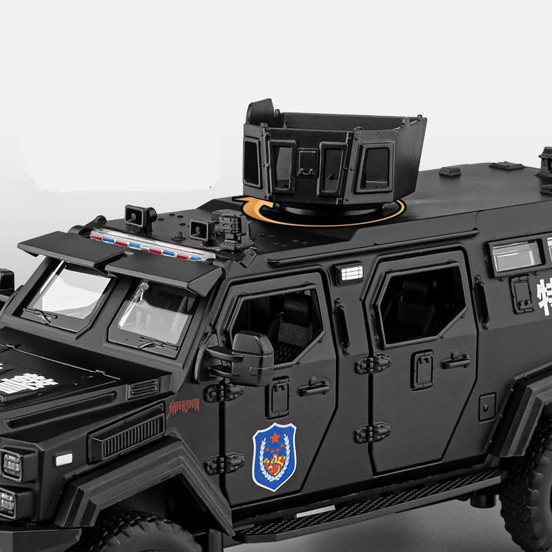 1:32 Alloy Police Explosion Proof Car Model Diecasts Metal Sword Toothed Tiger Armored Vehicles Car Model Sound Light Kids Gifts