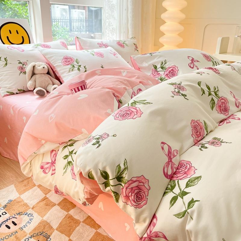 Small Fresh Pure Cotton Bed Four-piece Bedding Quilt Cover Bed Sheet Dormitory