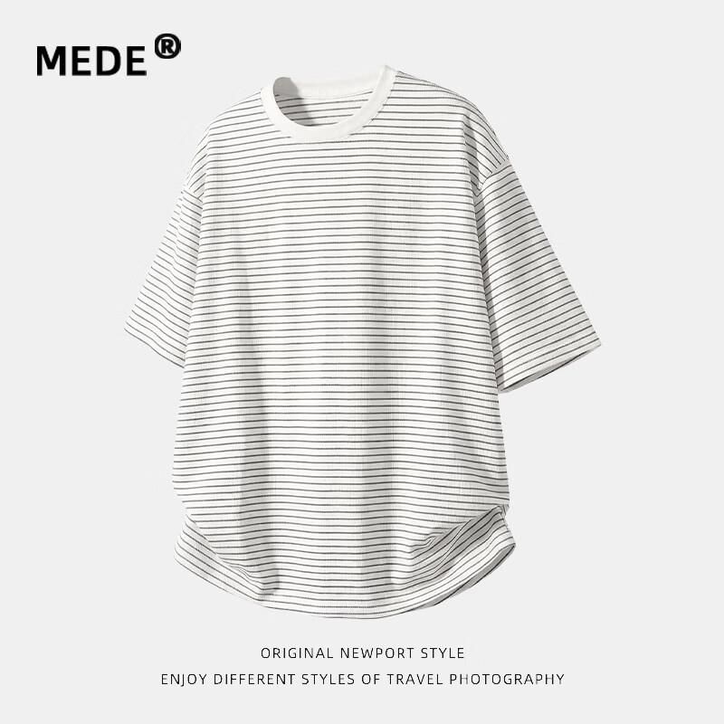 

Men s MEDE Simple Striped Short Sleeve T-Shirt L