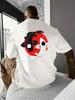 Unisex Summer Black Short Sleeve Tee Yin Yang Koi Fish Back Print Crew Neck Hip Hop Streetwear Loose Casual Male Daily Top