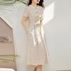 Women's Summer 2025 Floral Cotton Linen Dress - Short Sleeve, Waist-Slimming, Long-Length, Age-Reducing, Fashionable Casual Wear for Mothers